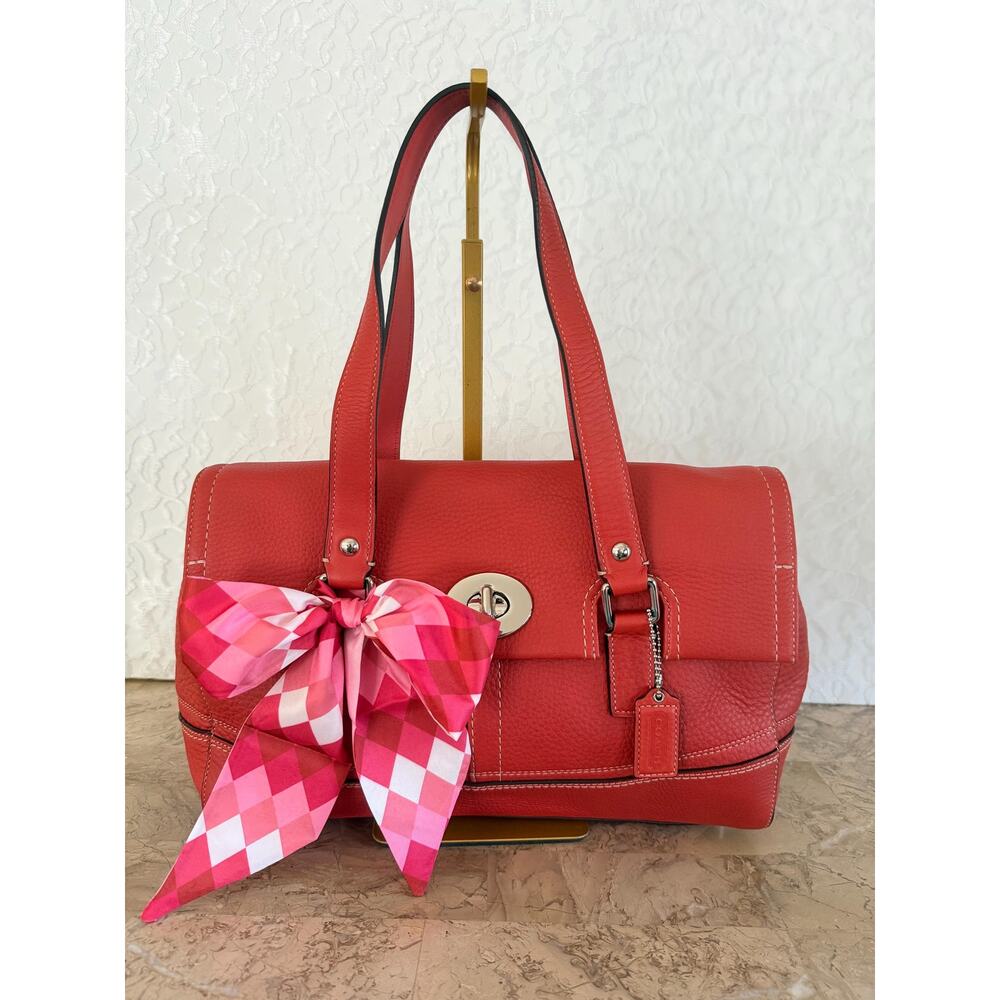 VtgCoach Hampton coral Flap Bag F13091 Satchel/Carryall